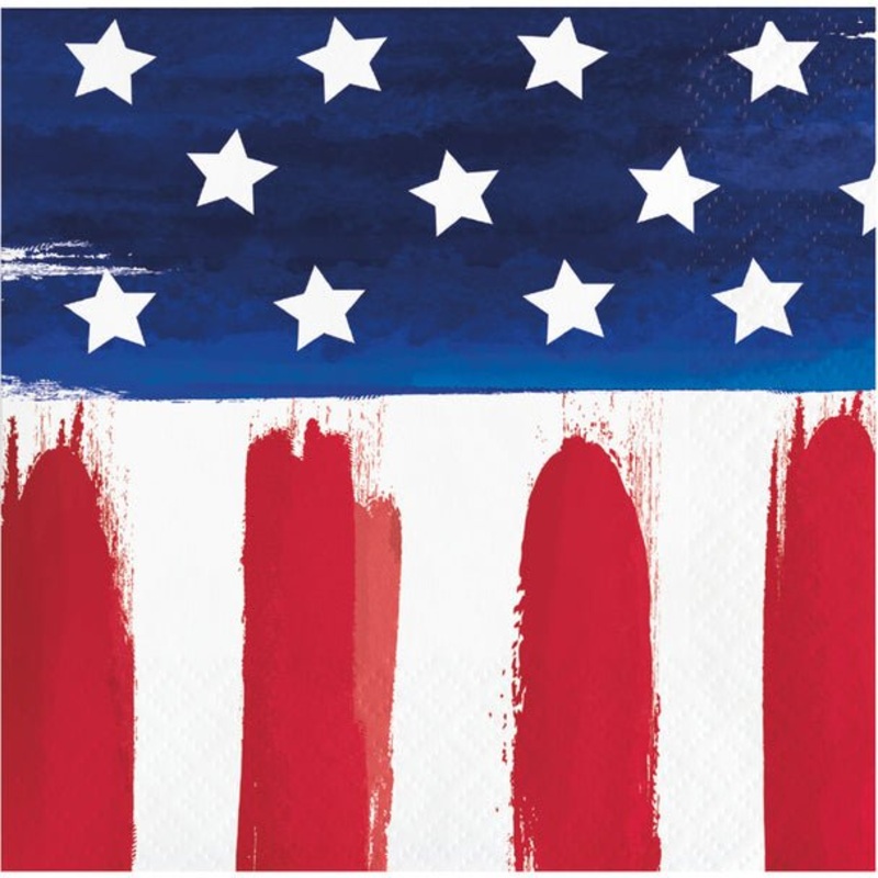 4th Of July Painterly Patriotic Beverage Napkins | 16ct
