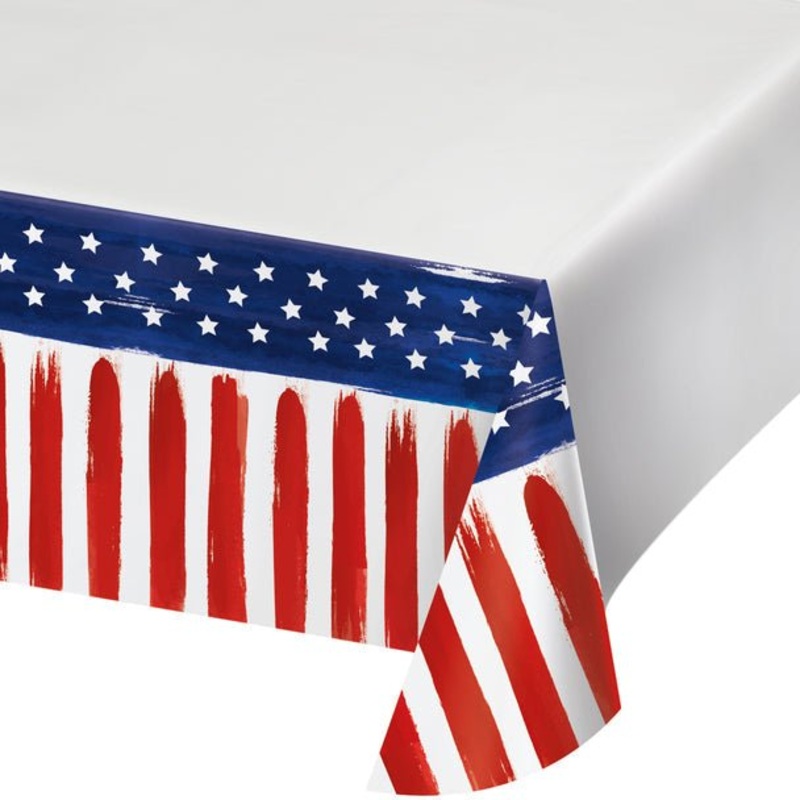 4th Of July Painterly Patriotic Paper Tablecover 54" x 102" | 1ct