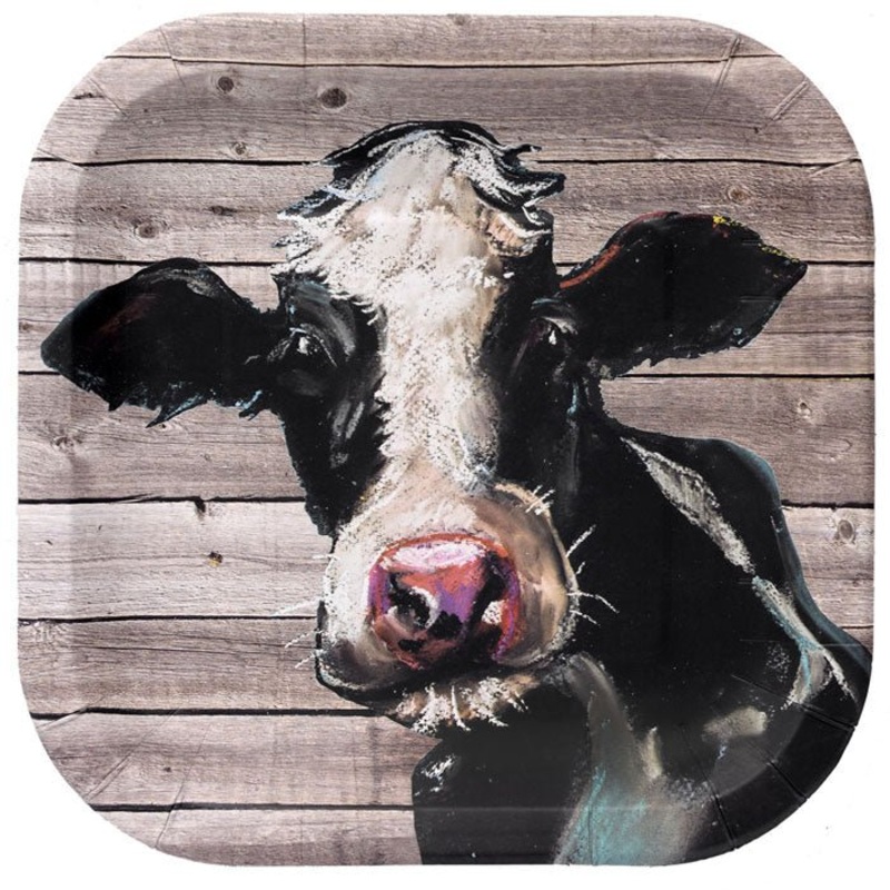Farm Table Cow Square Plates 9" | 8 ct