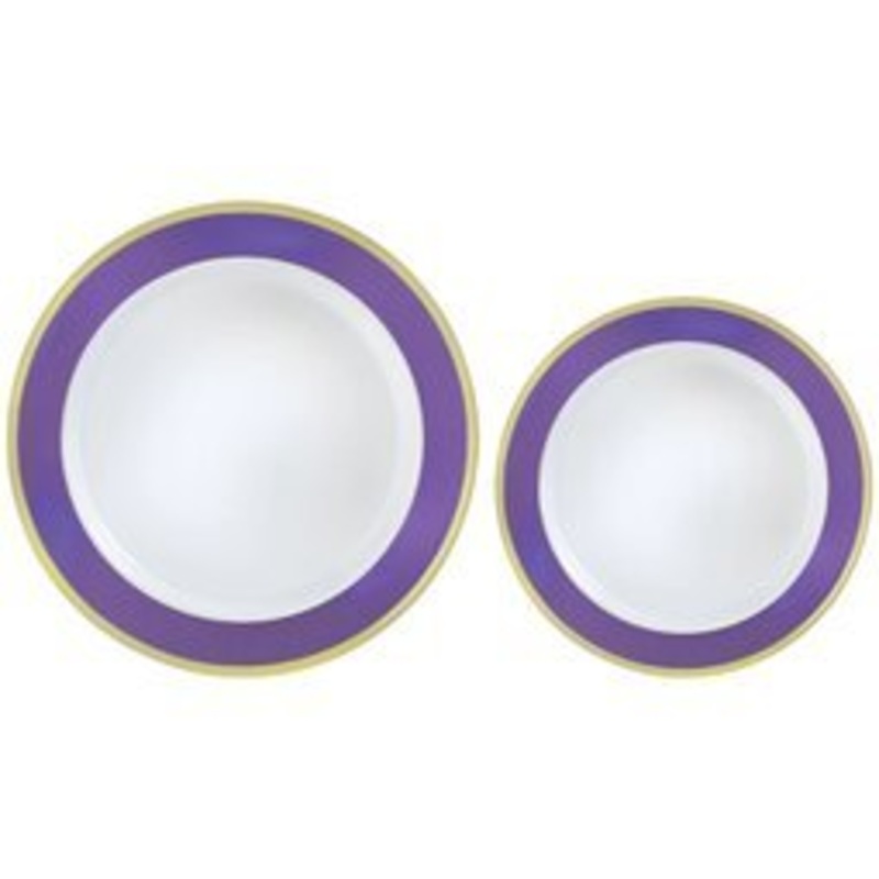 New Purple W/Gold Border Premium Plastic Plates 7.5" & 10.25" | 20 pcs