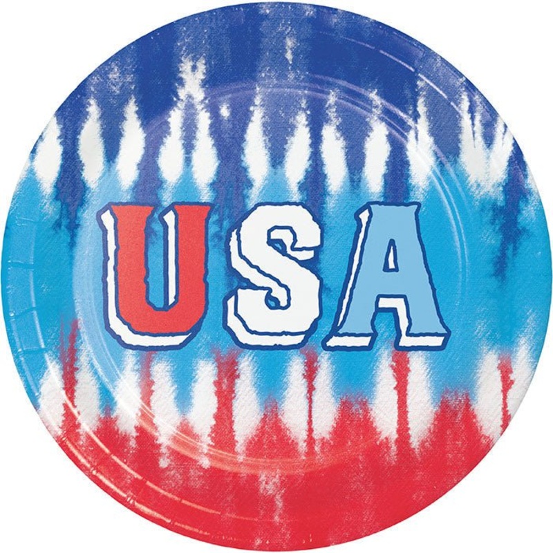 Patriotic Tie Dye 7" Round Paper Plates 8pk | 1ct