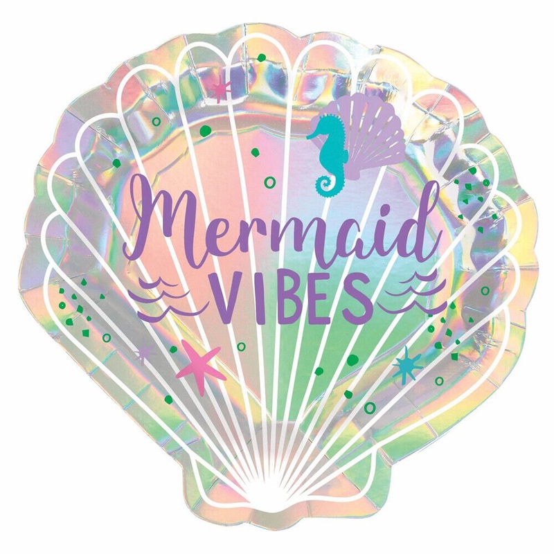 Shimmering Mermaids Iridescent Foil Shell Shaped Plates 7" |  8 ct