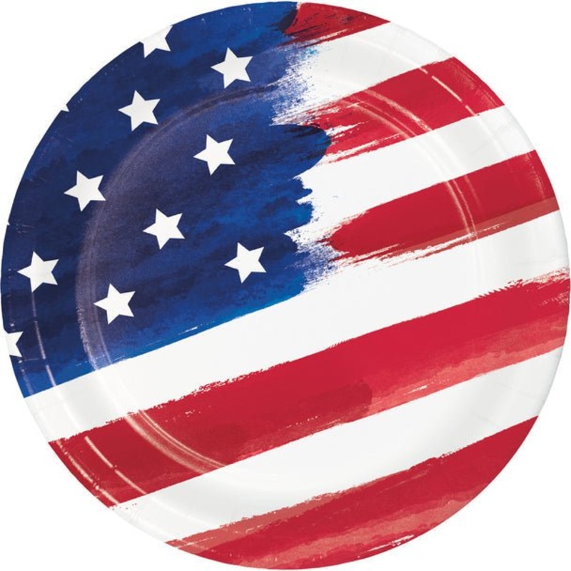 4th Of July Painterly Patriotic Lunch Plates 8 3/4" | 8ct