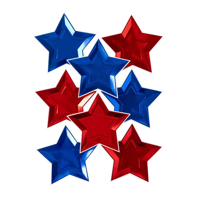 Blue And Red Foil Star Shaped Paper Plates 11" | 8 ct