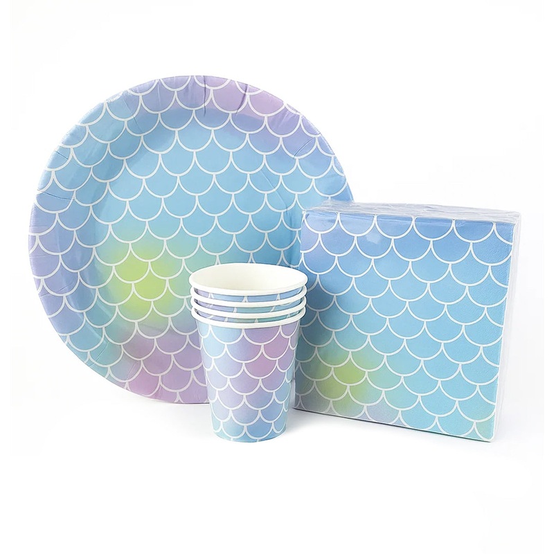 Mermaid Themed Birthday Decor Tableware Set - 40PC - Upto 10 Pax