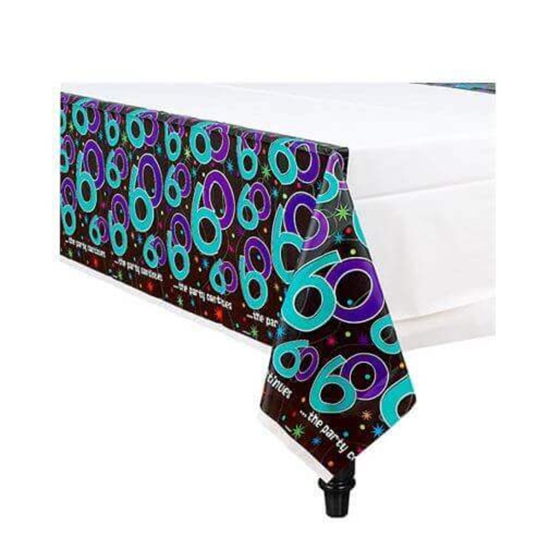 PLASTIC TABLECOVER 60TH BIRTHDAY - 54" X 102"