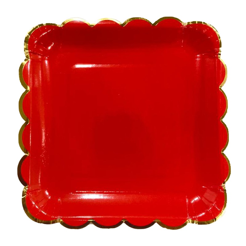Red Square Golden Rim Paper Plates - 10 inches - 6PC