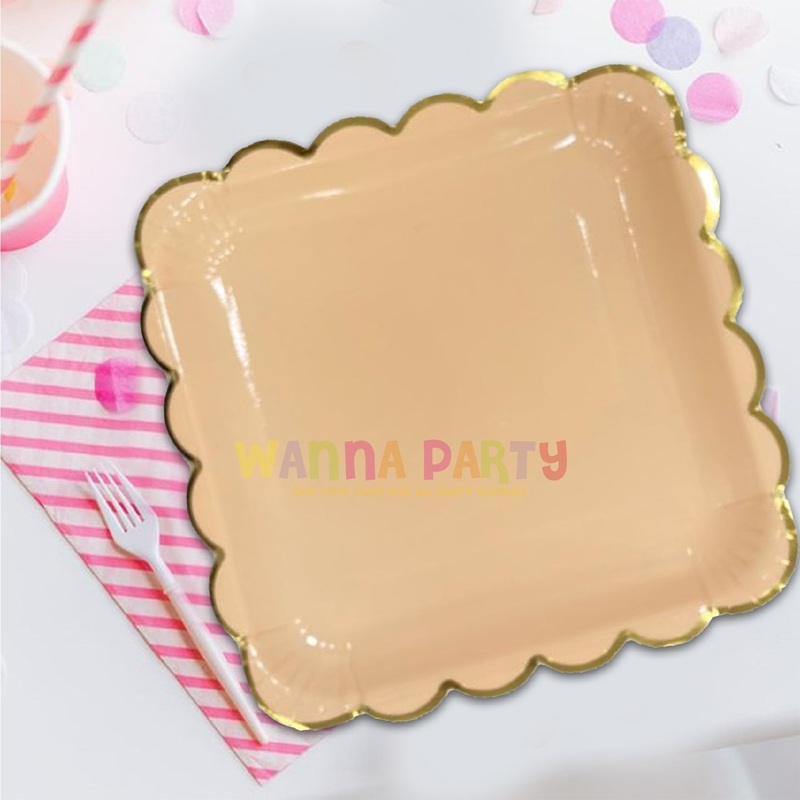 Rose Gold Square Golden Rim Party Plates - 10 inches - 10PC