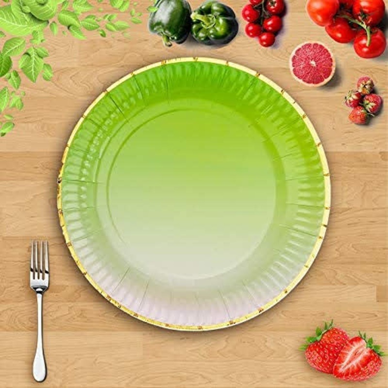 Sea Green Golden Rim Paper Plates - 9 inches - 10PC