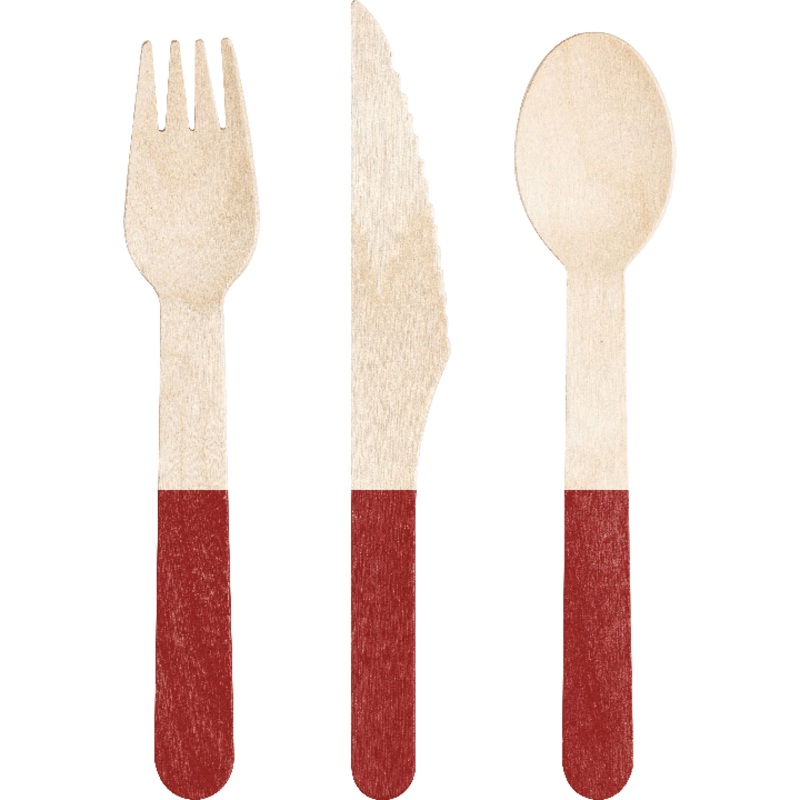 Wood Assorted Red Cutlery 6.5" | 24 ct