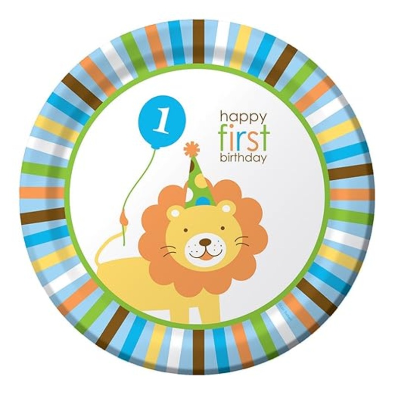 1st Birthday Jungle Animal Paper Plates - 9 inches - 8PC