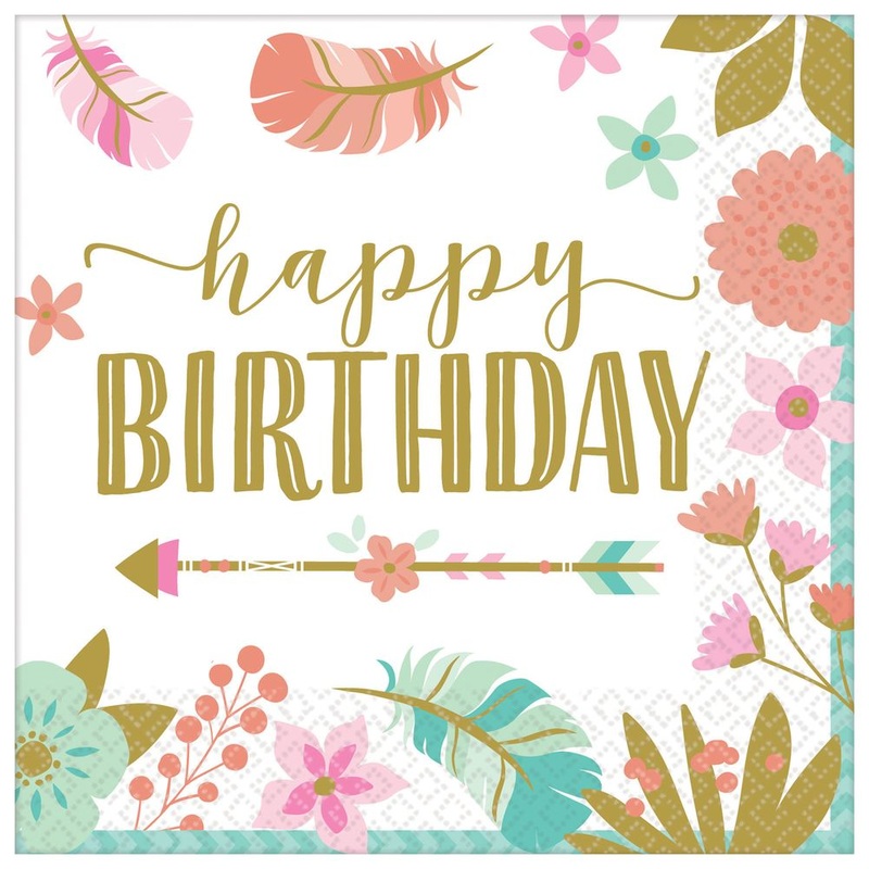 Boho Birthday Beverage Napkins (16 ct)