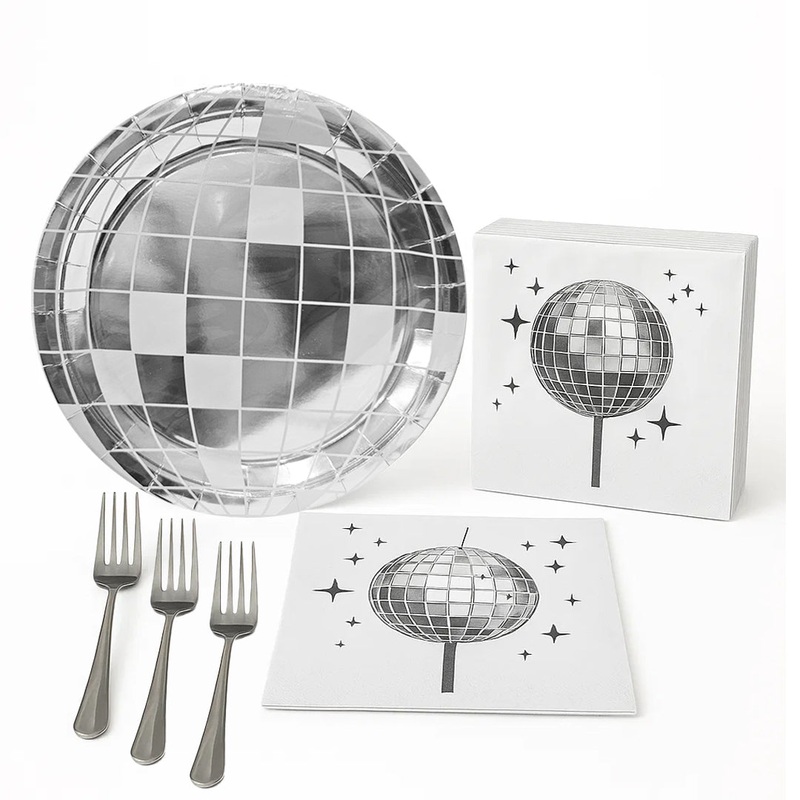 Disco Tableware Set w/Plates, Napkins & Forks - 9 inches - 50PC