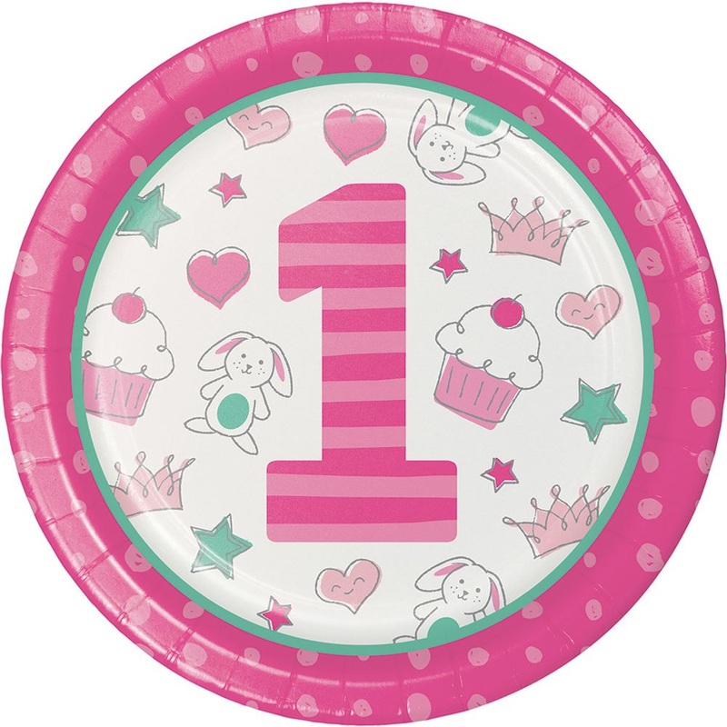 Doodle 1st Birthday Girl Dinner Plates (8 ct)