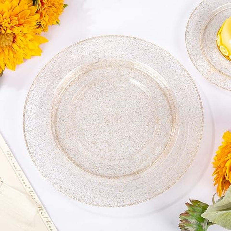 Gold Shimmer Plastic Durable Party Plates - 10 inches - 6PC