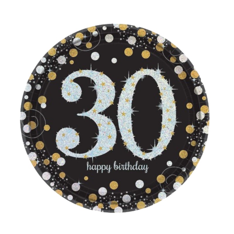 Happy 30 Birthday Party Paper Plates - 9 inches - 8PC