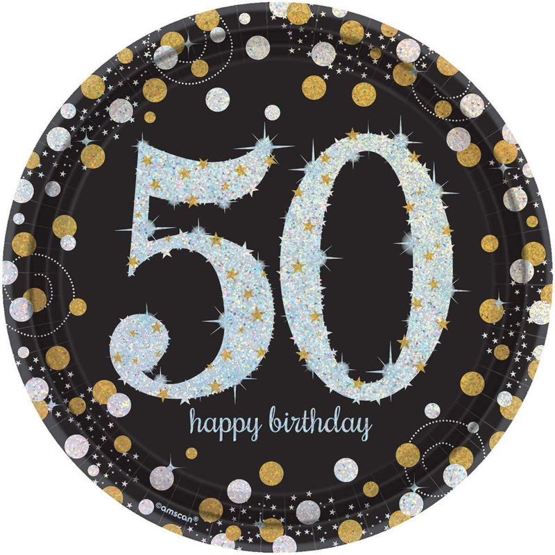 Happy 50 Birthday Sparking Party Plates - 9 inches - 8PC