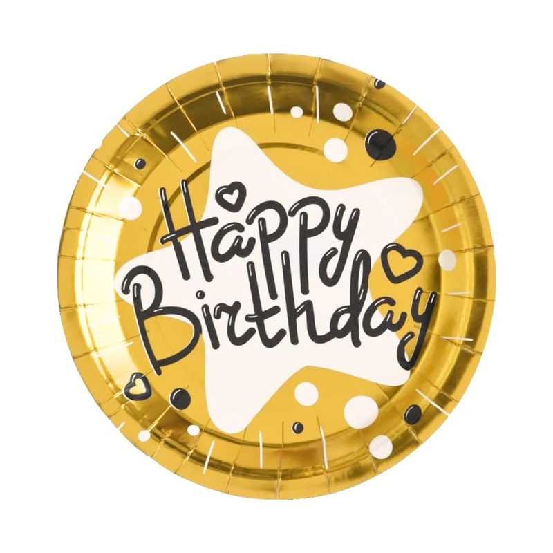 Polka Dots Gold Party Cake/Starter Plates - 7 inches - 10PC