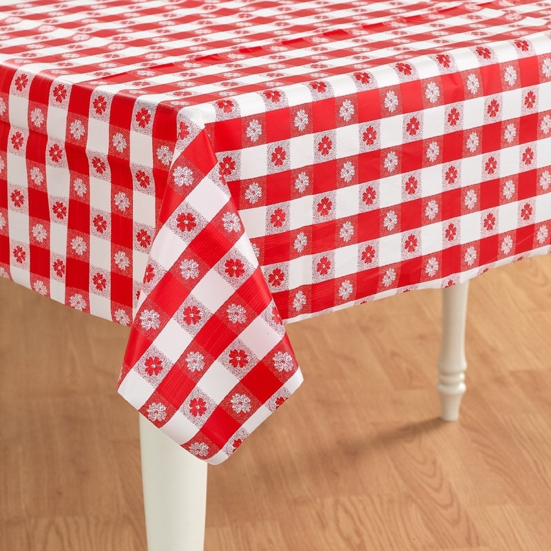 Red Gingham Check Plastic Table Cover