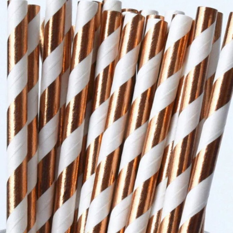 Rose Gold & White Straws - 24PC
