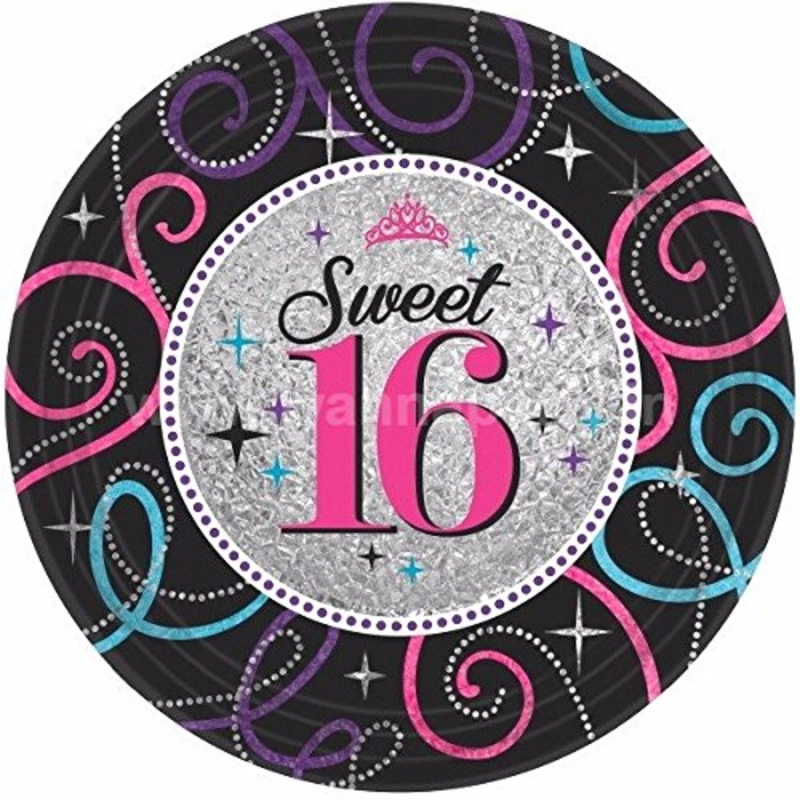 Sweet 16 Birthday Party Paper Plates - 9 inches - 8PC
