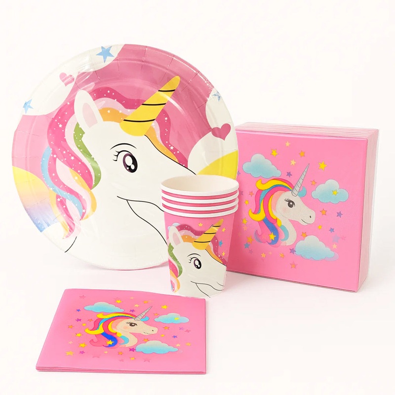 Unicorn Theme Tableware Combo w Plates, Cups & Napkins - 40PC