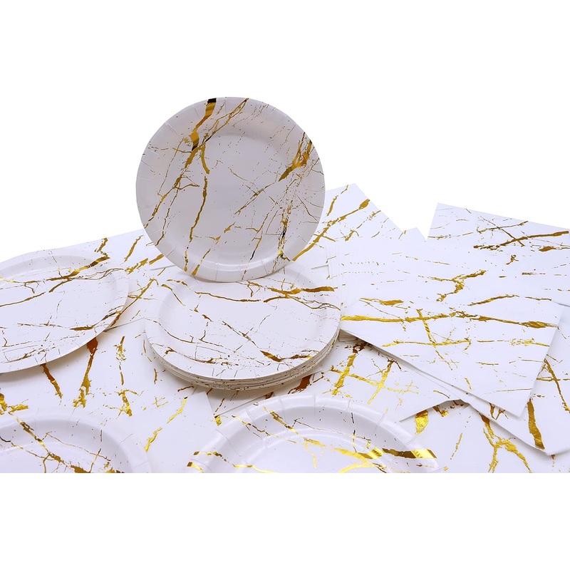 White & Gold Paper Plates -10PC