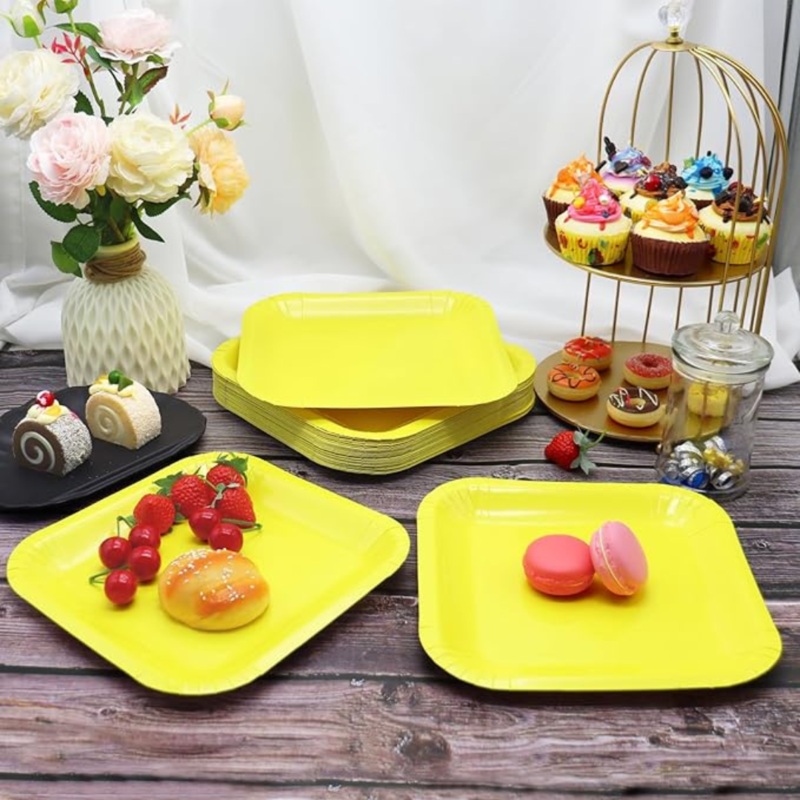 Yellow Solid Square Paper Plates - 9 inches - 8PC