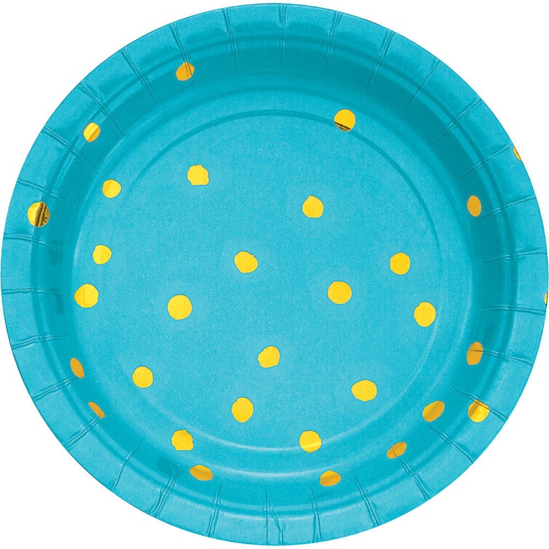 Bermuda Blue & Gold Hot Stamped Paper Dessert Plates (8 ct)
