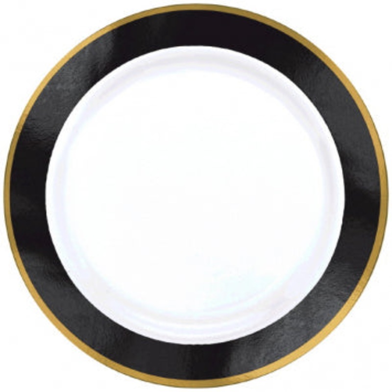 Black & Gold Border Premium Plastic Banquet Plates (10ct)