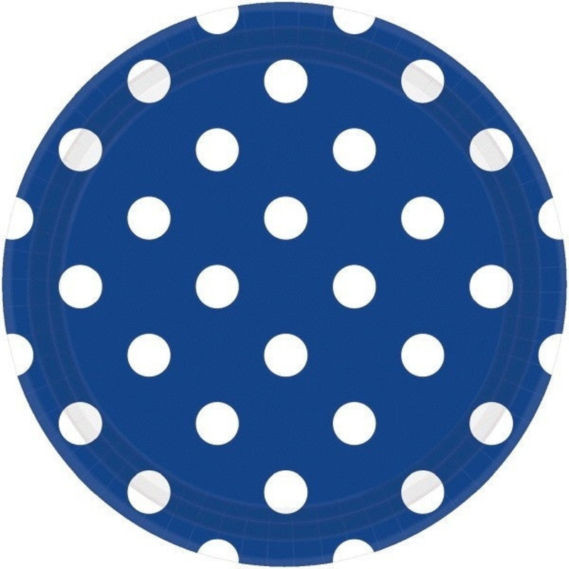 Bright Royal Blue 9" Paper Plates Dots 8 ct