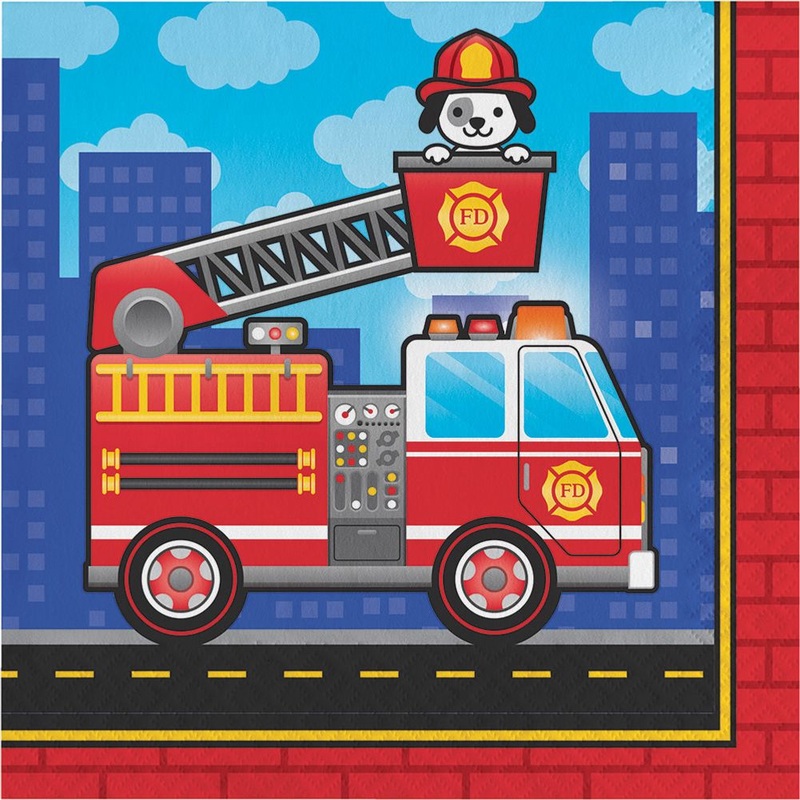 Flaming Fire Truck Luncheon Napkins (16 ct)