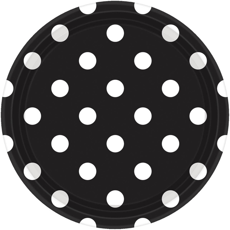 Jet Black 9" Paper Plates Dots 8 ct