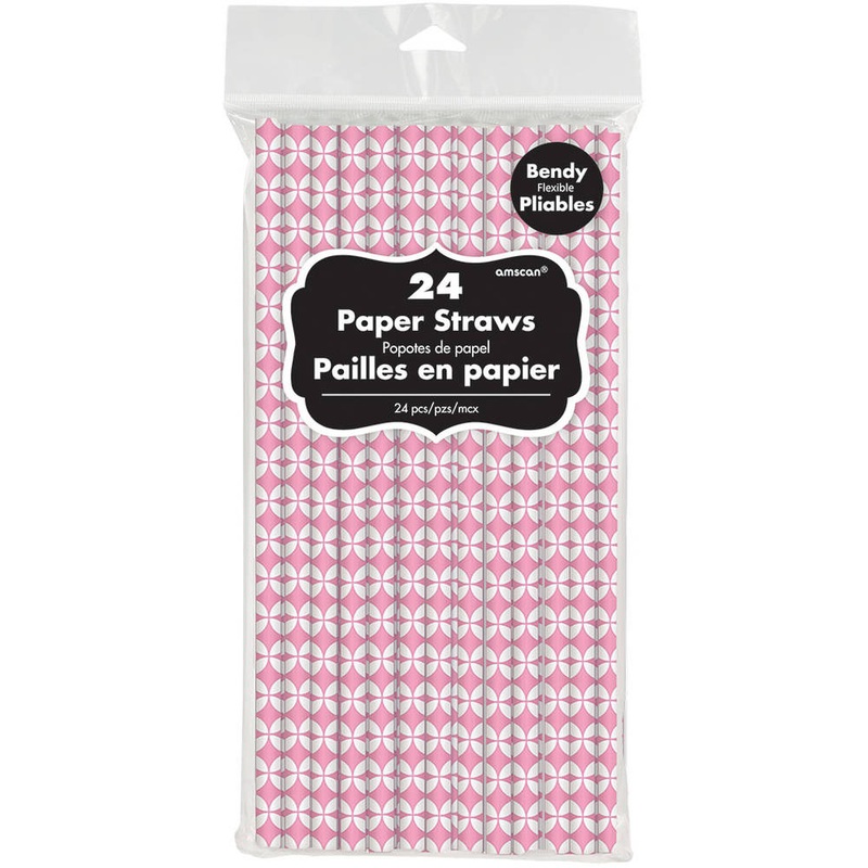 New Pink Geo Diamond Paper Straws (24ct)