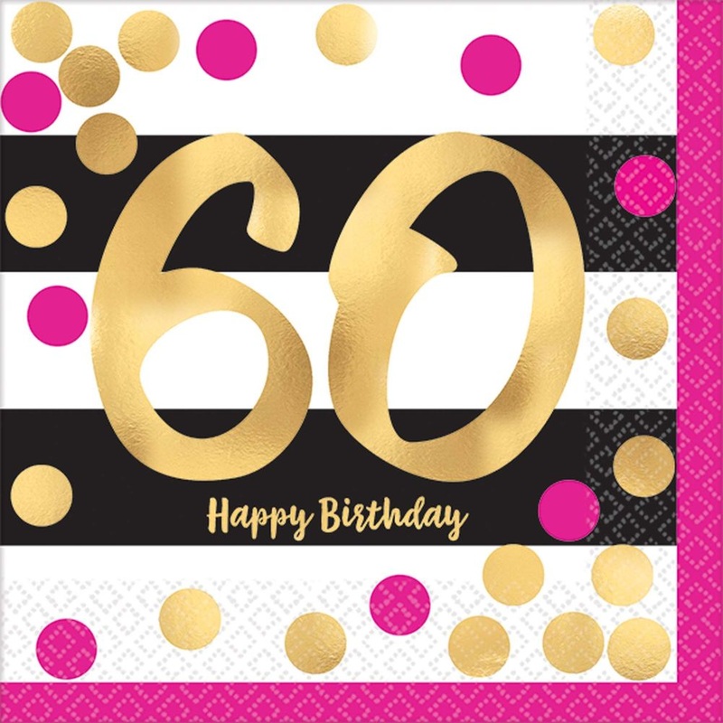 Pink and Gold Milestone 60 Beverage Napkins (16 ct)