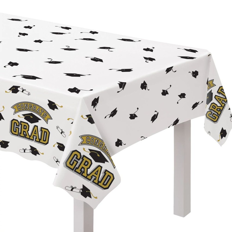 True to Your School Congrats Grad Plastic Table Cover Gold (1ct)