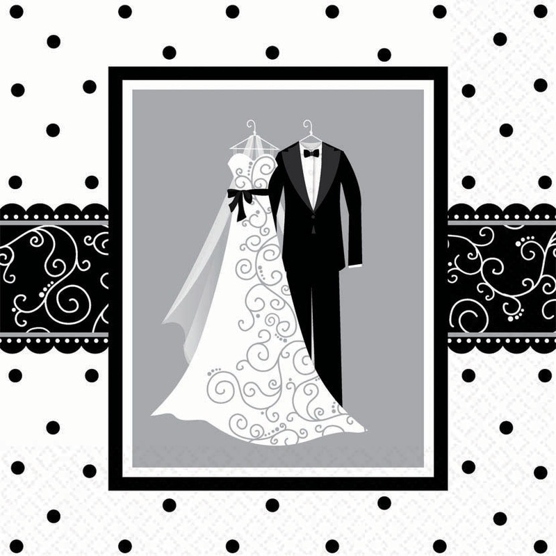 Black and White Wedding Luncheon Napkins (16ct)