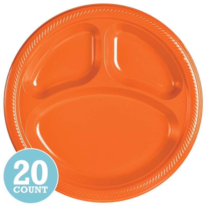 Orange Peel Divided Plastic Banquet Plates (20ct)
