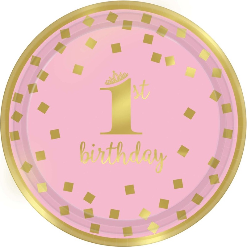 Premium 1st Birthday Pink Paper Dessert Plates (8 ct)