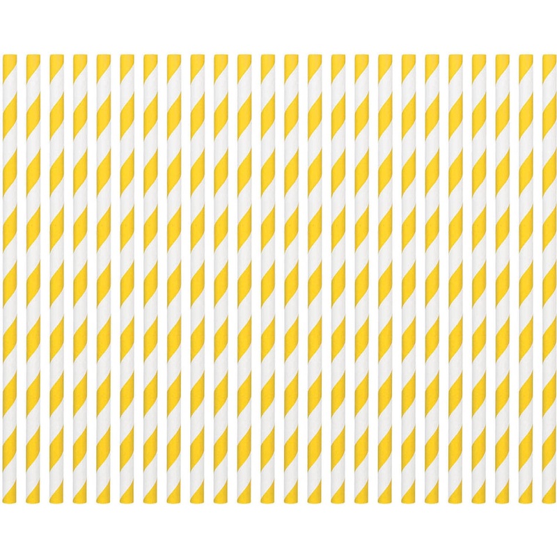 Yellow Sunshine Striped Straws Paper 80 ct