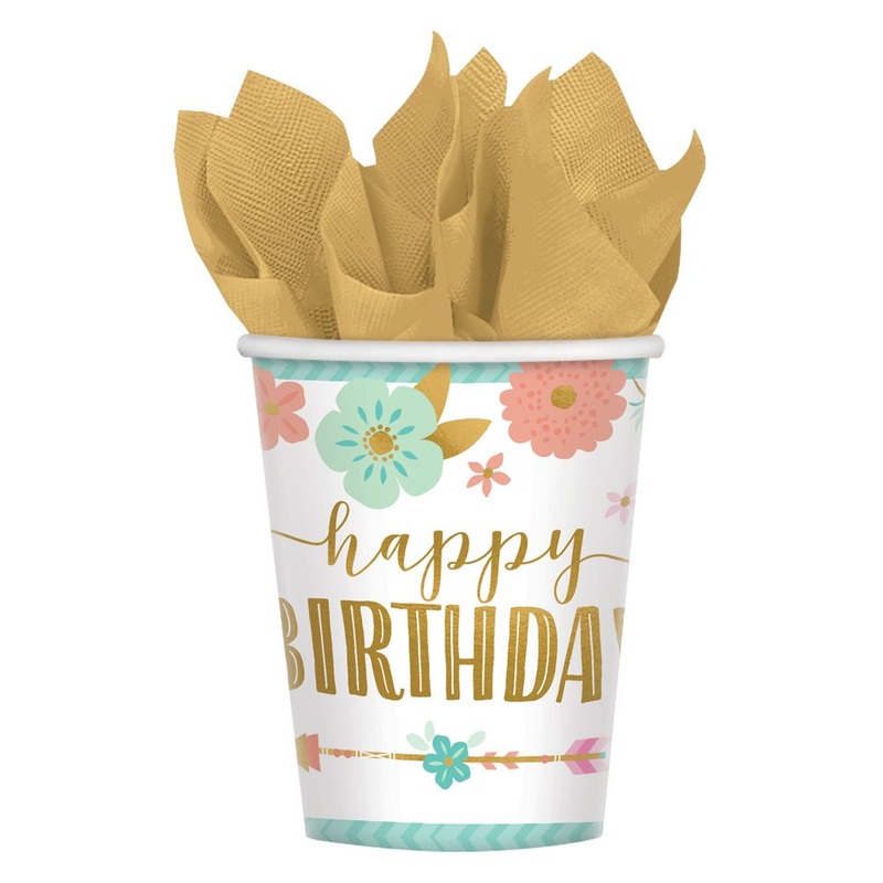 Boho Birthday 9oz Paper Cups (8 ct)
