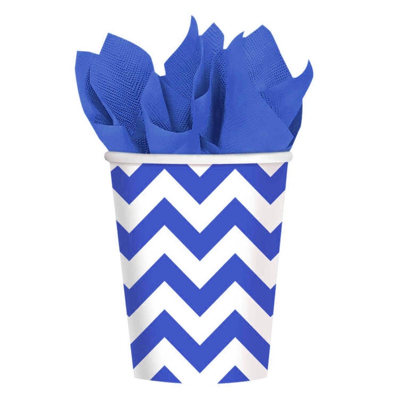 Bright Royal Blue Chevron 9oz Paper Cups (8ct)