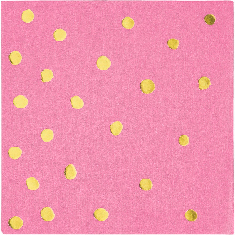 Candy Pink & Gold Hot Stamped Beverage Napkins (16 ct)