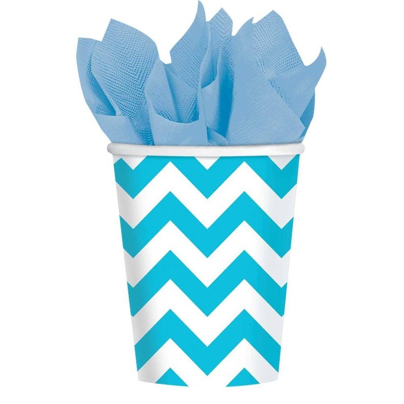 Caribbean Blue Chevron 9oz Paper Cups (8ct)