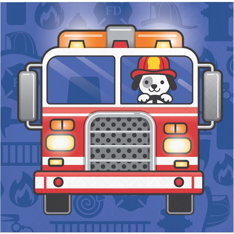 Flaming Fire Truck Beverage Napkins (16 ct)