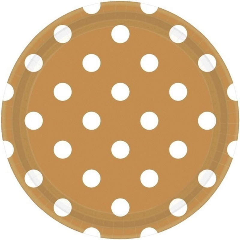 Gold 9" Paper Plates Dots 8 ct