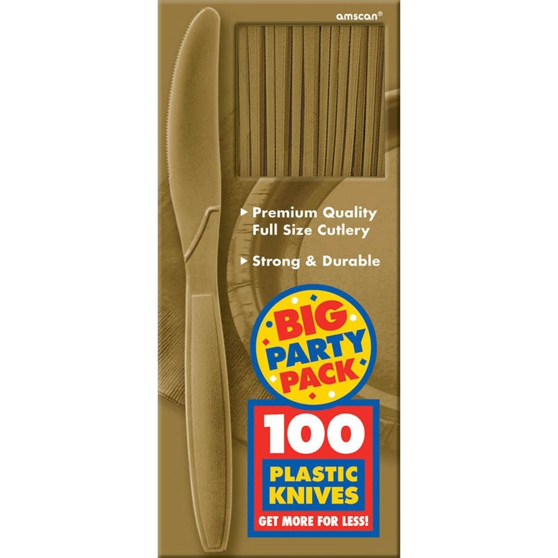 Gold Big Party Pack Box Mid Weight Plastic Knife 100 ct
