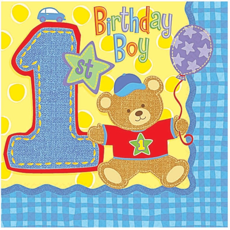 Hugs & Stitches Boy Beverage Napkins (16ct)