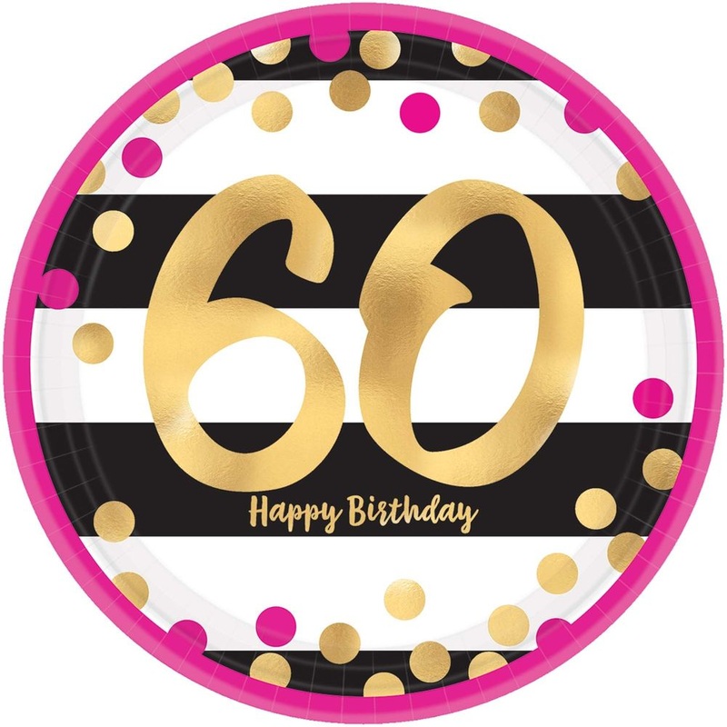 Pink and Gold Milestone 60 Paper Dinner Plates (8 ct)