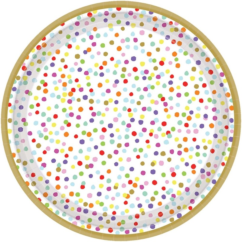 Rainbow Confetti Paper Dessert Plates, 18ct